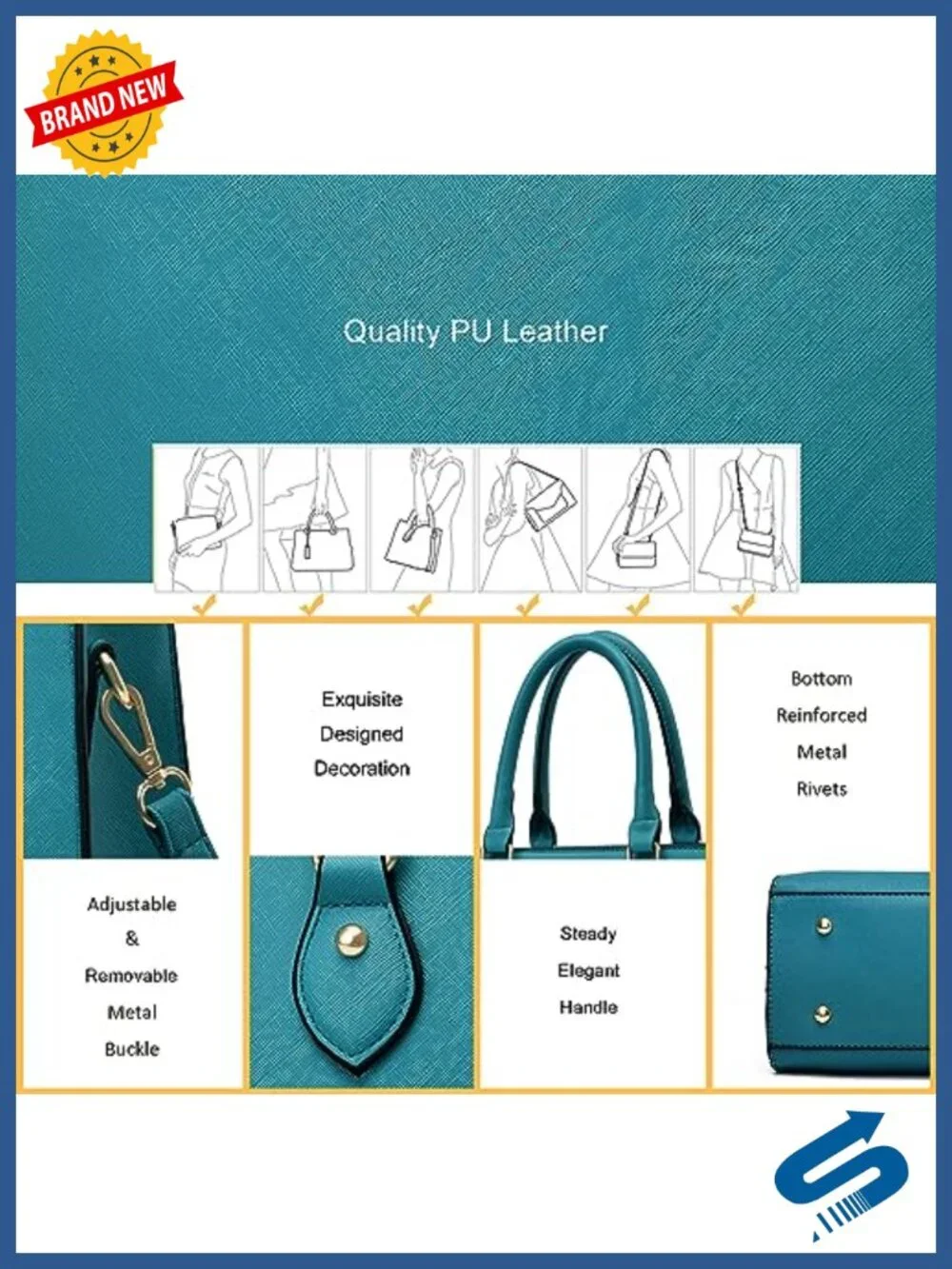 PU Leather Crossbody Tote Satchel Shoulder Bag with Top Handle